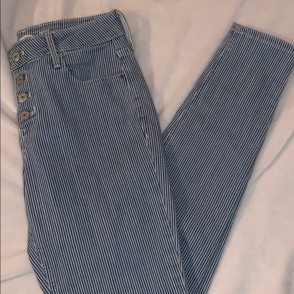 Old Navy Pin-stripped denim jeans button fly 4
